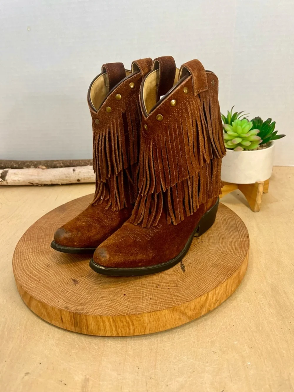 Shyanne Kids Brown Suede Fringe Western Cowboy Boots Size 12D